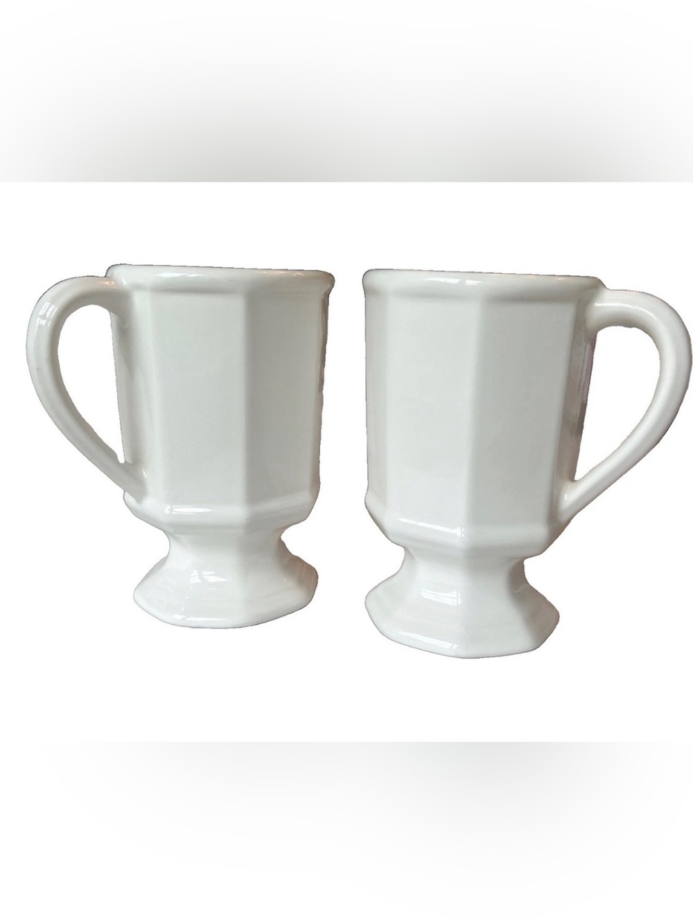 Set Of 2 Pfaltzgraff Heritage White Pedestal Footed Paneled Coffee Mugs Cups